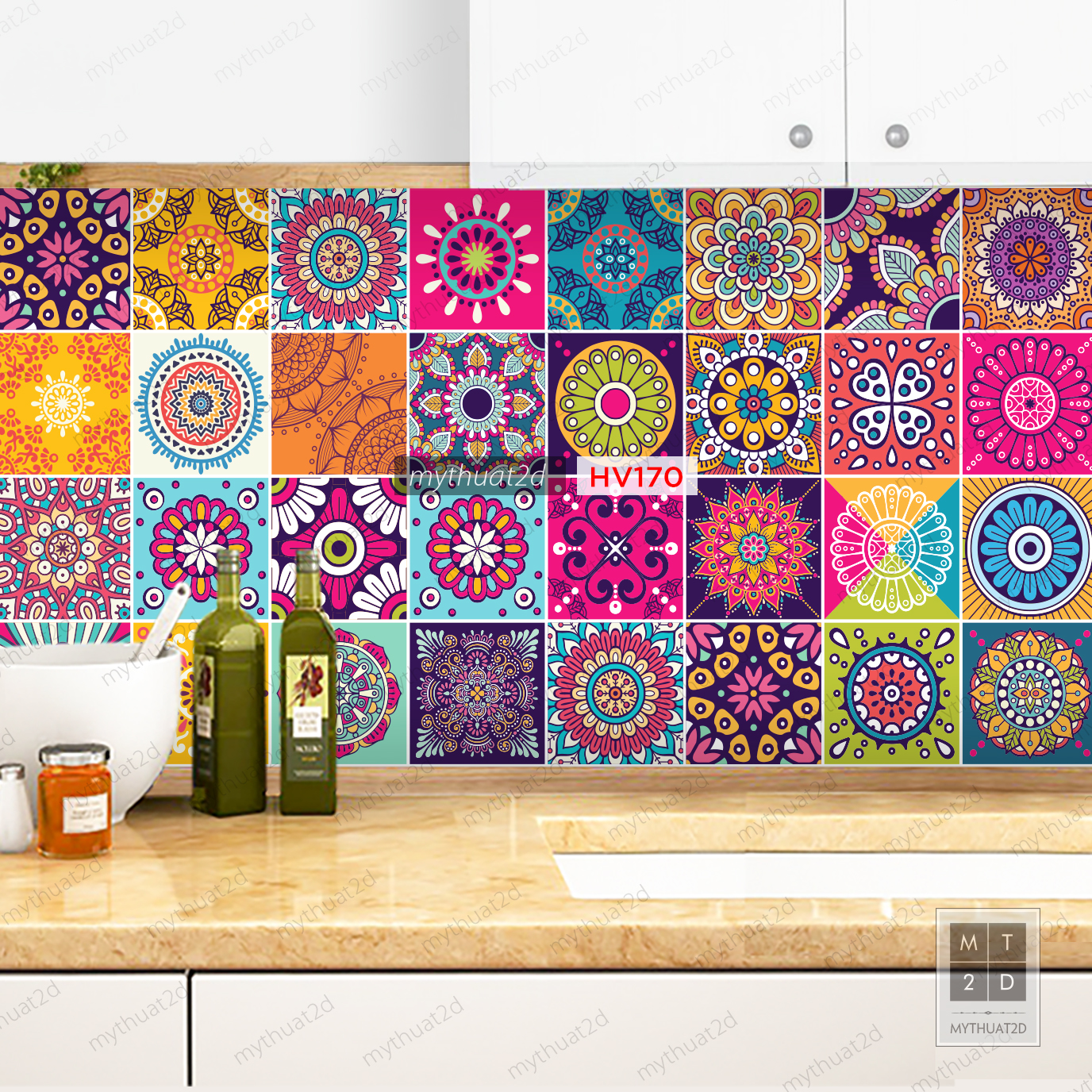 Decal gạch bông chống thấm dán bếp, dán tường - mã HV170