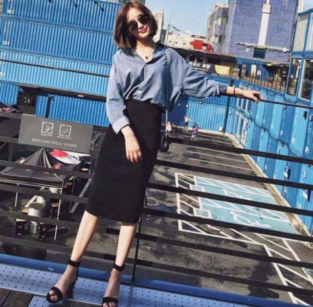 [giao màu ngẫu nhiên] Chân Váy Bút Chì Len Tăm (Có Xẻ)