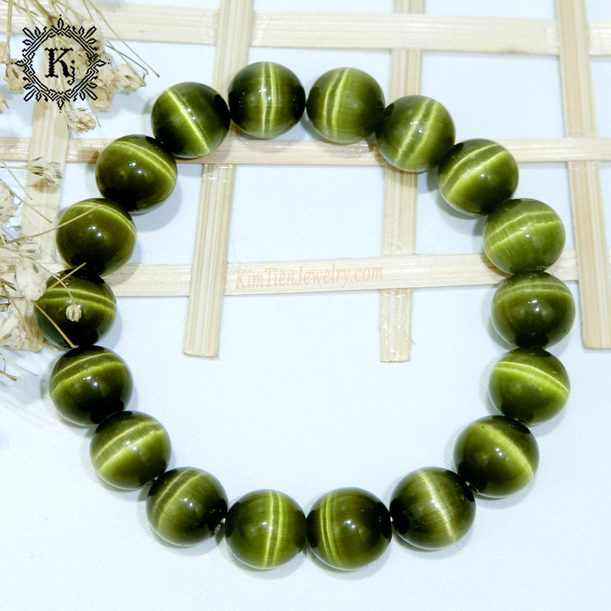 Vòng Tay Phong Thủy Mắt Mèo Xanh Rêu - Hợp Mệnh Mộc , Hỏa - Mọi Việc Thuận Lợi - Sáng Suốt Trong Mọi Việc