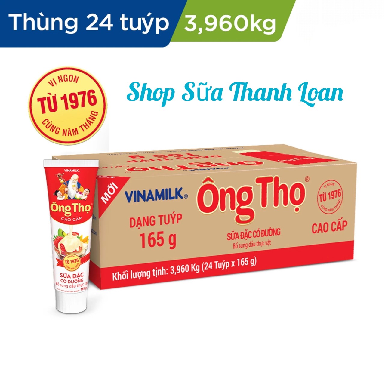 (HSD T12-2024) Thùng 24 Tuýp Sữa Đặc Có Đường Ông Thọ Đỏ 165g.
