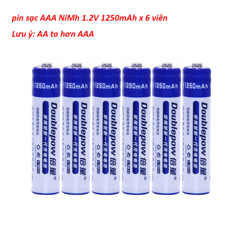 Bộ 6 Pin Sạc Ni-Mh 1.2V AAA 1250mAh Doublepow 3A Cam Kết Dung Lượng Thật DùngCho Remote Đèn Pin Đồ Chơi...