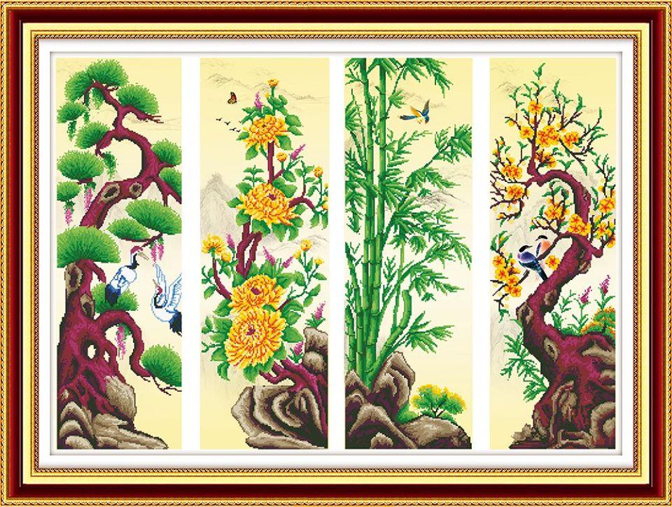 Tranh đính đá bộ tứ Tùng Cúc Trúc Mai VS105 Kích thước 152x100cm. Shop chịu mọi chi phí đổi trả, hoàn tiền nếu hàng lỗi, sai mẫu Shop cam kết bán hàng đúng mẫu mã sản phẩm, đảm bảo chất lượng-uy tín lên hàng đầu
