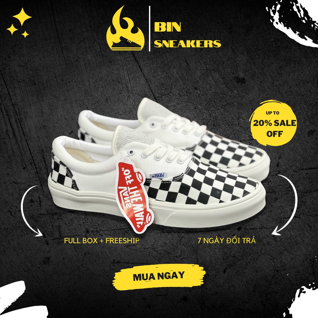 Giày thể thao nam nữ Vans caro buộc dây classic nam nữ chuẩn 11 - Giày Vans caro vải canvas cao cấp Full Bill Box