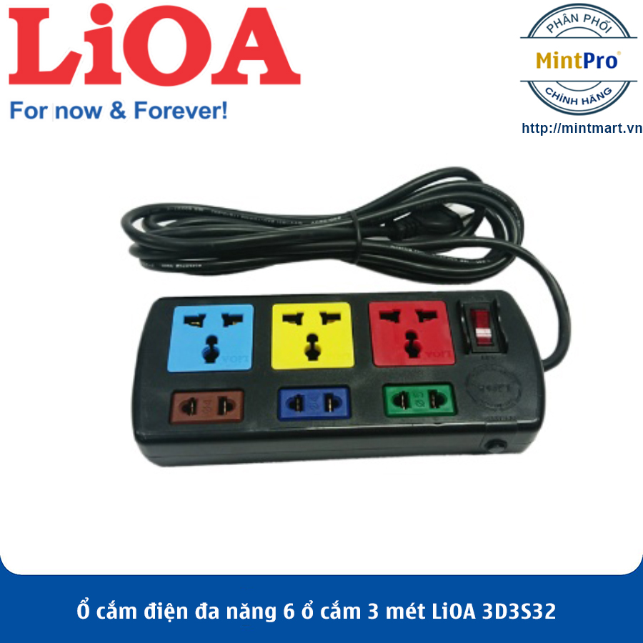 Ổ cắm điện đa năng 6 ổ cắm 3 mét lioa 3d3s32 - hàng chính hãng