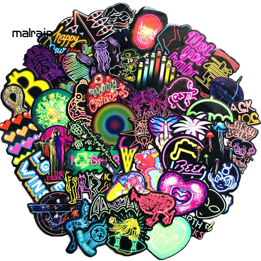 Set 30-80 Sticker màu NEON ảnh decal hình dán ép lụa
