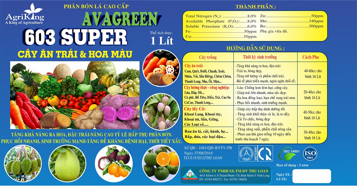 Phân Bón Lá 603 Super To Trái - Đẹp Trái - 1 Lít