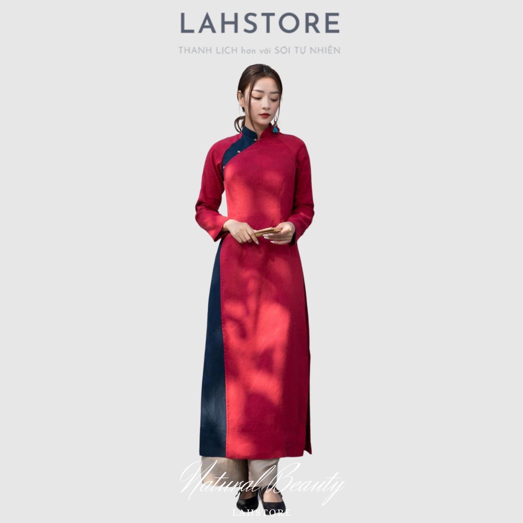 Áo dài cách tân nữ 3 tà SLINEN vải linen premium tưng gân cúc xéo
