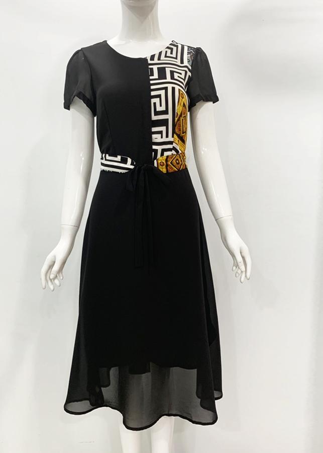 ĐẦM XÒE PHỐI IN HỌA TIẾT CỘT EO
