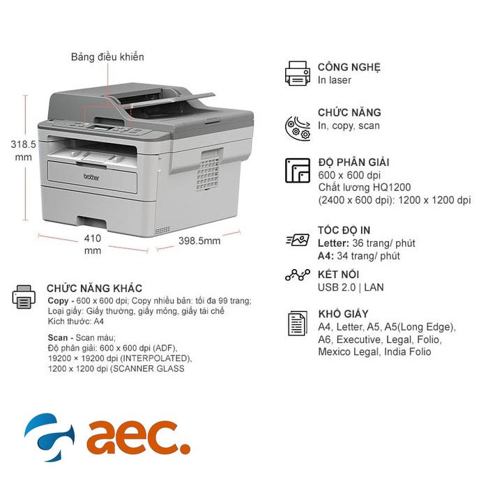[Trả góp 0%]Máy in laser đen trắng Brother DCP-B7535DW (Print/ Scan/ Copy/ Wifi)