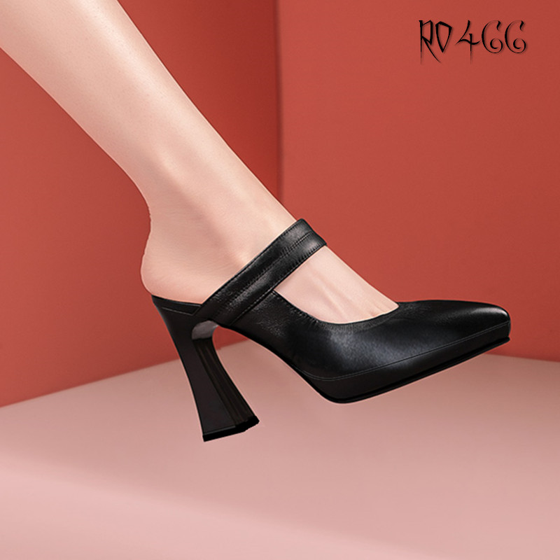 Dép sandal nữ cao gót 8cm hàng hiệu rosata hai màu đen kem cao cấp ro466