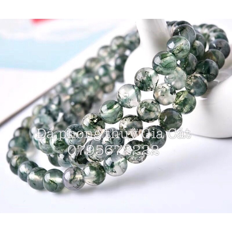 Vòng tay băng ngọc thuỷ tảo xanh rêu Đá phong thuỷ Gia Cát