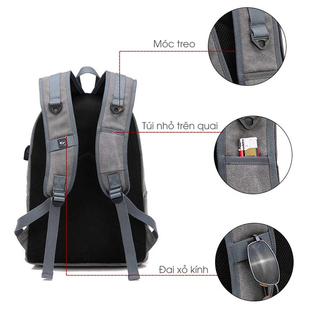 Balo đi học, balo laptop vải canvas (EP07)