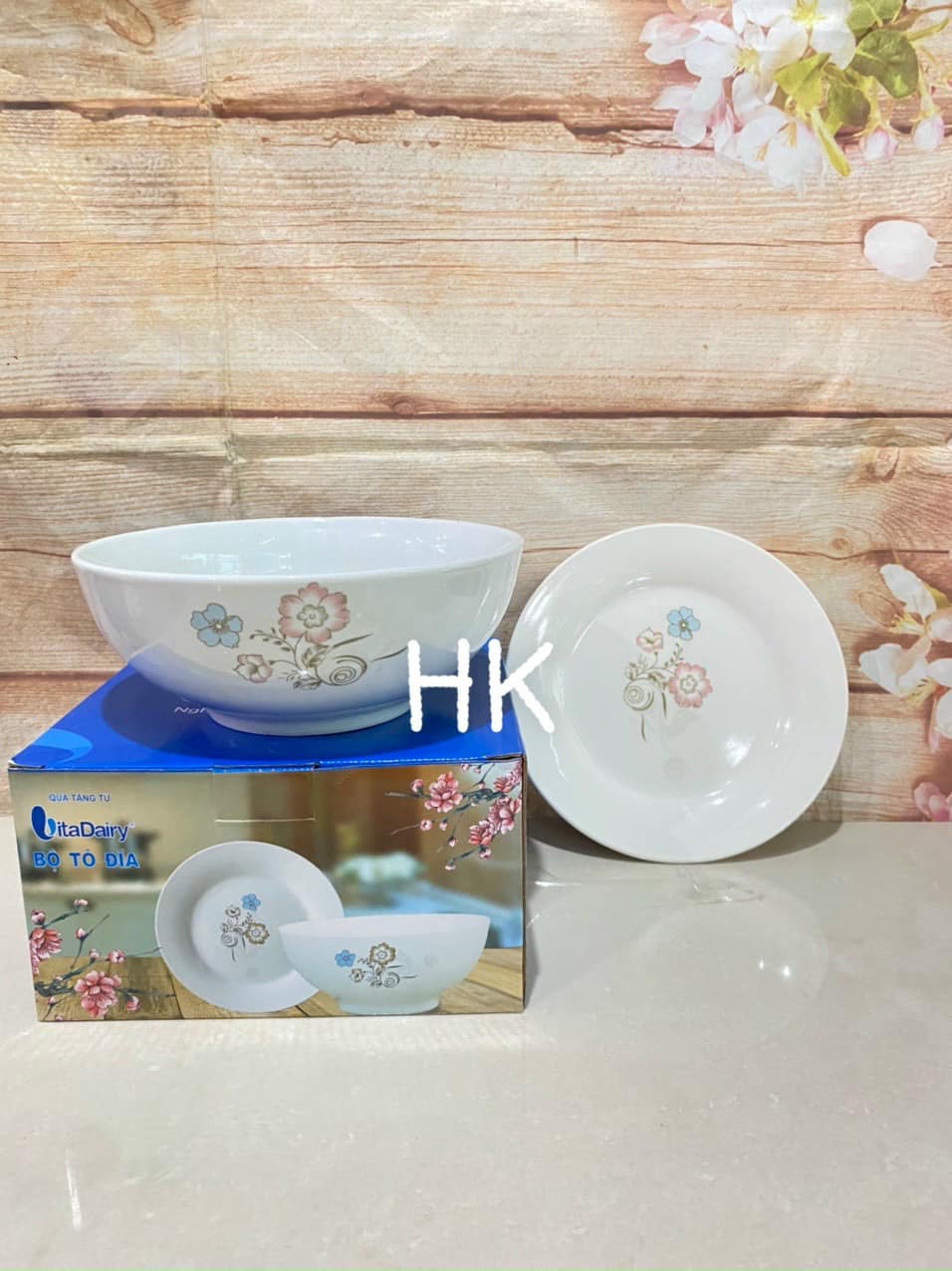 [HKMTH]Bộ 1 tô 1 dĩa bằng sứ hkm Vitadairy