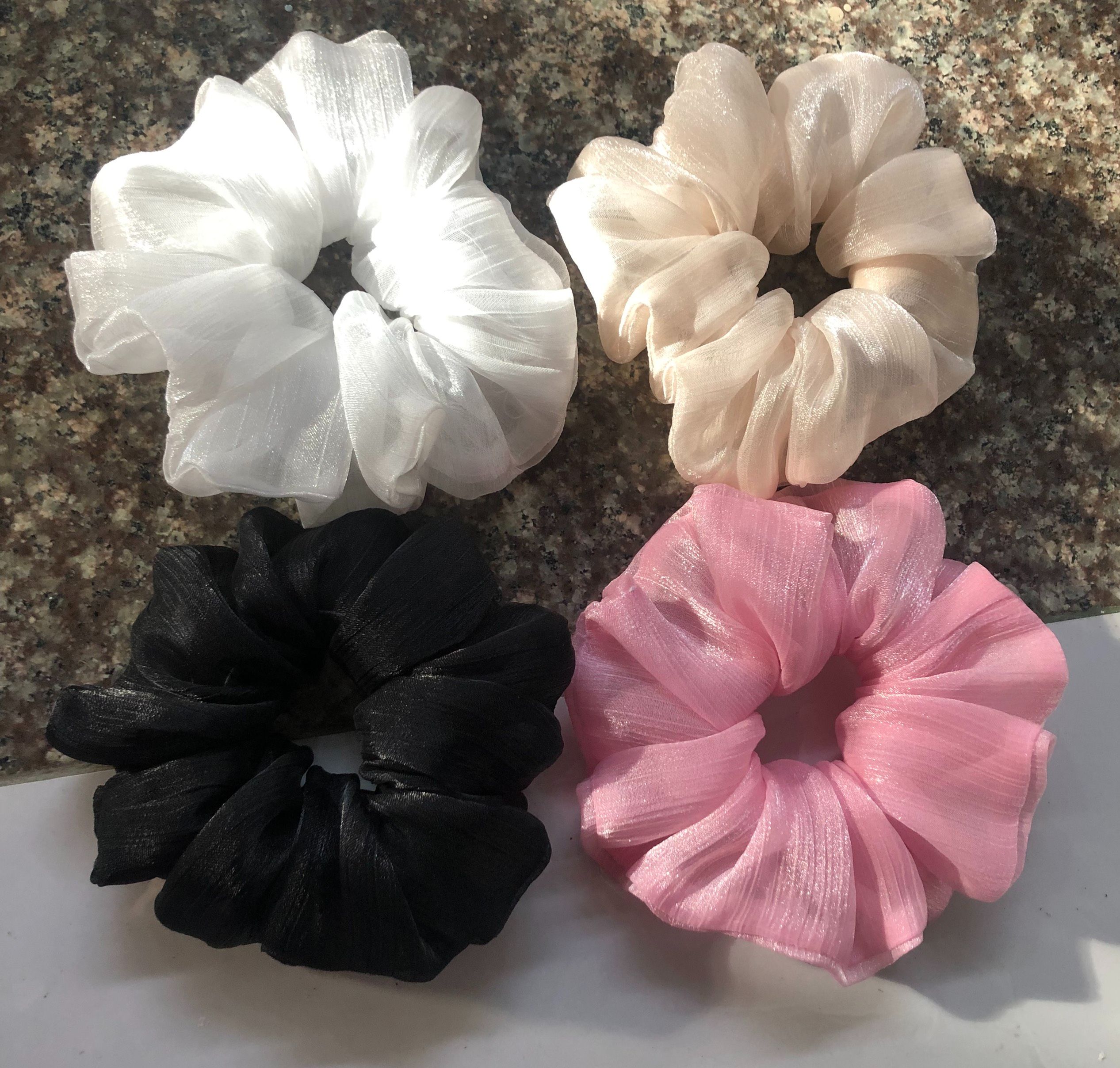 Dây buộc tóc, cột tóc vải Scrunchies lụa óng cao cấp, hàng thiết kế đẹp