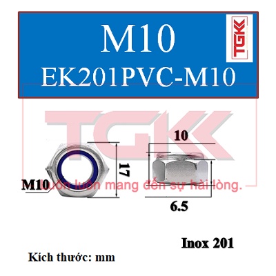 Đai ốc khóa inox 201 đầu pvc