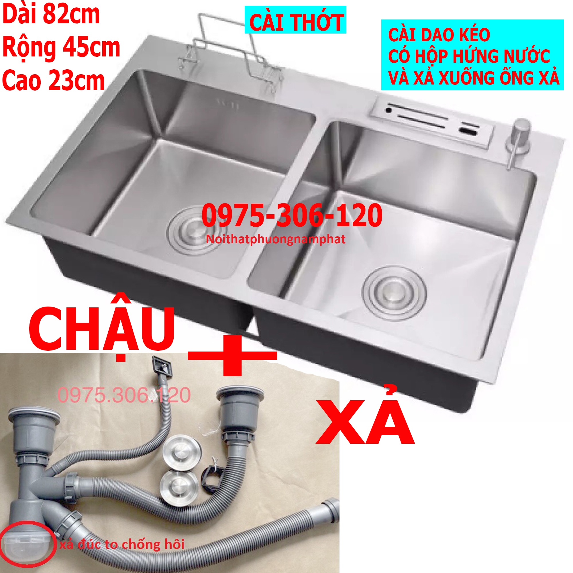 [CHẬU ĐÚC CÓ CÀI DAO THỚT] Chậu Rửa Chén Bát INOX SUS 304 N16 8245 NA.GRAND và Xả chậu Thoát Nước