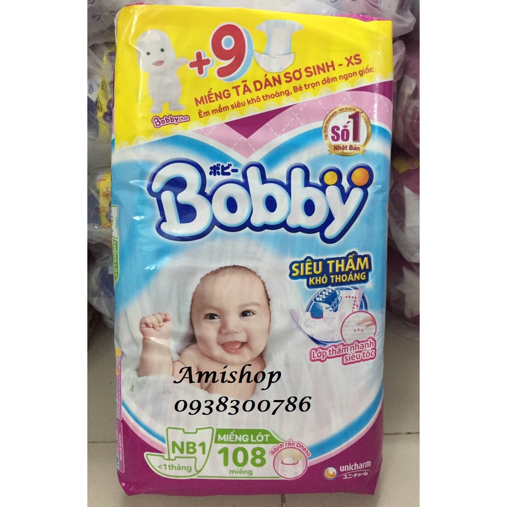 Miếng lót Bobby Newborn 1 108 miếng [+Tặng 9 miếng XS] MẪU MỚI