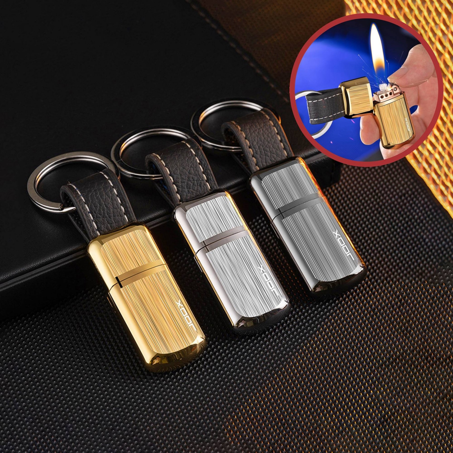 Hộp quẹt bật lửa xăng đá móc khoá joox jx434 vân xước đẹp mắt
