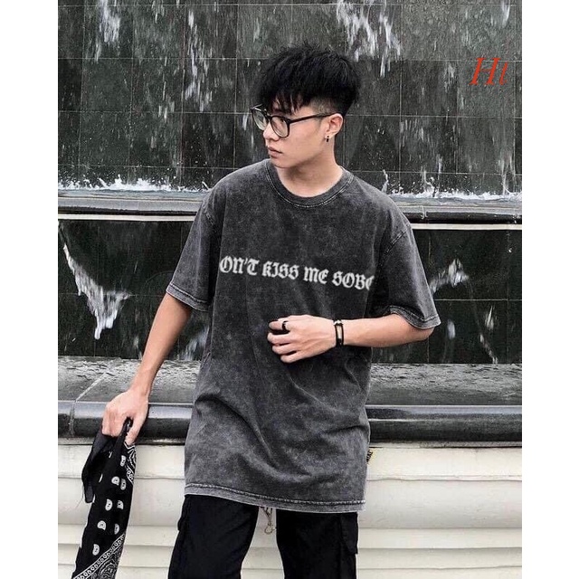 Áo thun lỡ loang one kiss áo phông loang xám ngắn tay nam nữ mnd185