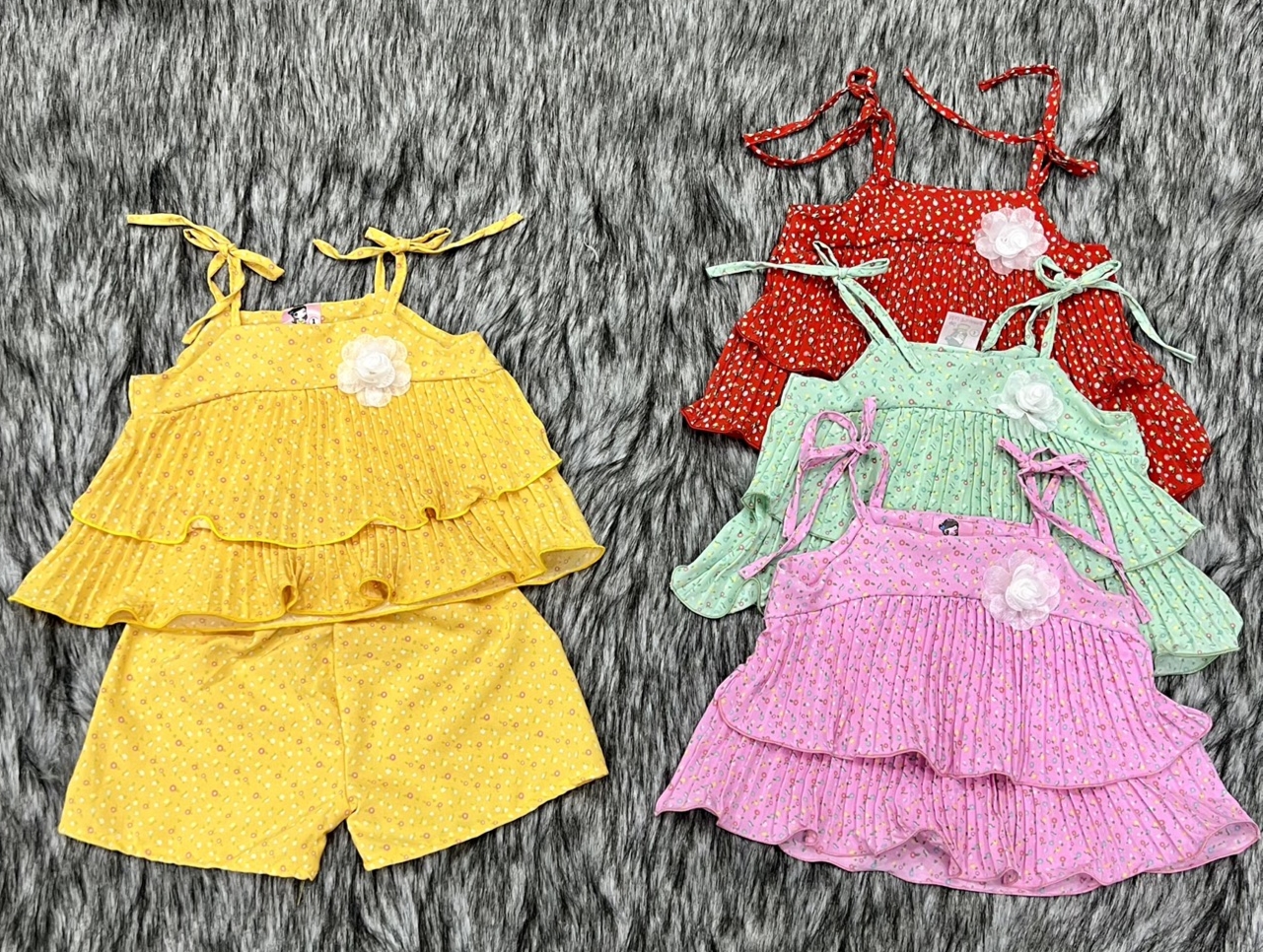 Bộ Lụa Tầng Hai Dây Phối Nơ Bé ( 6-18kg) (giao màu ngẫu nhiên)
