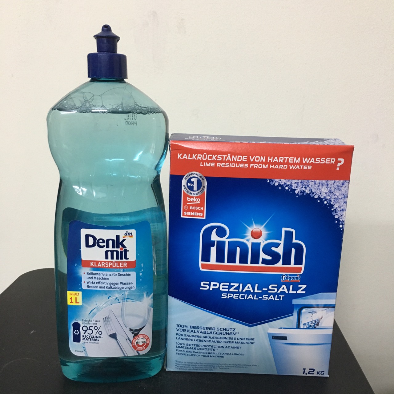 Bột rửa chén Finish+Muối 1.2kg+Nước làm bóng bát chén
