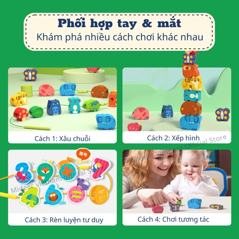 Đồ chơi gỗ xâu hạt tư duy logic Mideer lacing Beads