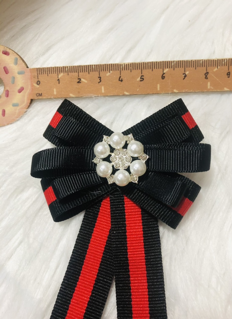 [HCM]cài áo nơ phối hoa đính hạt.  Kt 8 x 14cm