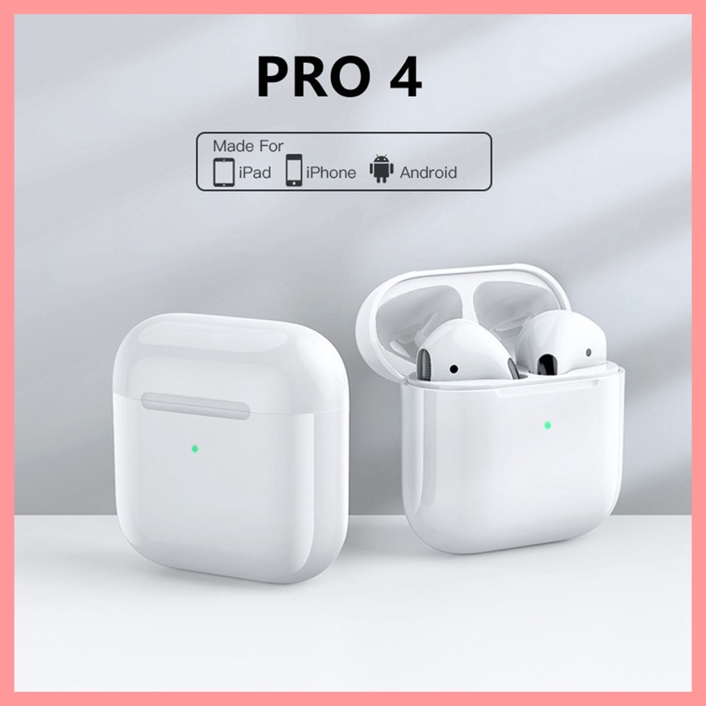 Tai nghe Bluetooth Pro4,Tai nghe Bluetooth không dây chống nước chống ồn,tai nghe Mic thoại rõ cảm ứng chạro 2 bên đàm, Bluetooth V5.0 kết nối nhanh bắt xa hơn 10m, Âm bass to và ấm,Pin Trâu ,Đàm thoại sắc nét,hàng cao cấp,BH1 NĂM