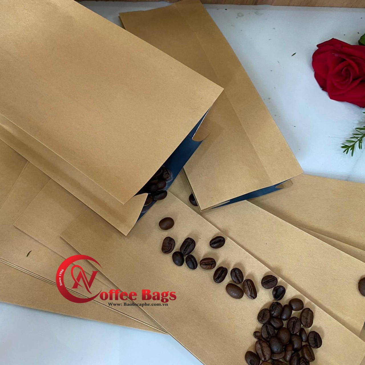 [1kg/size] túi giấy kraft 4 biên - đựng trà cafe