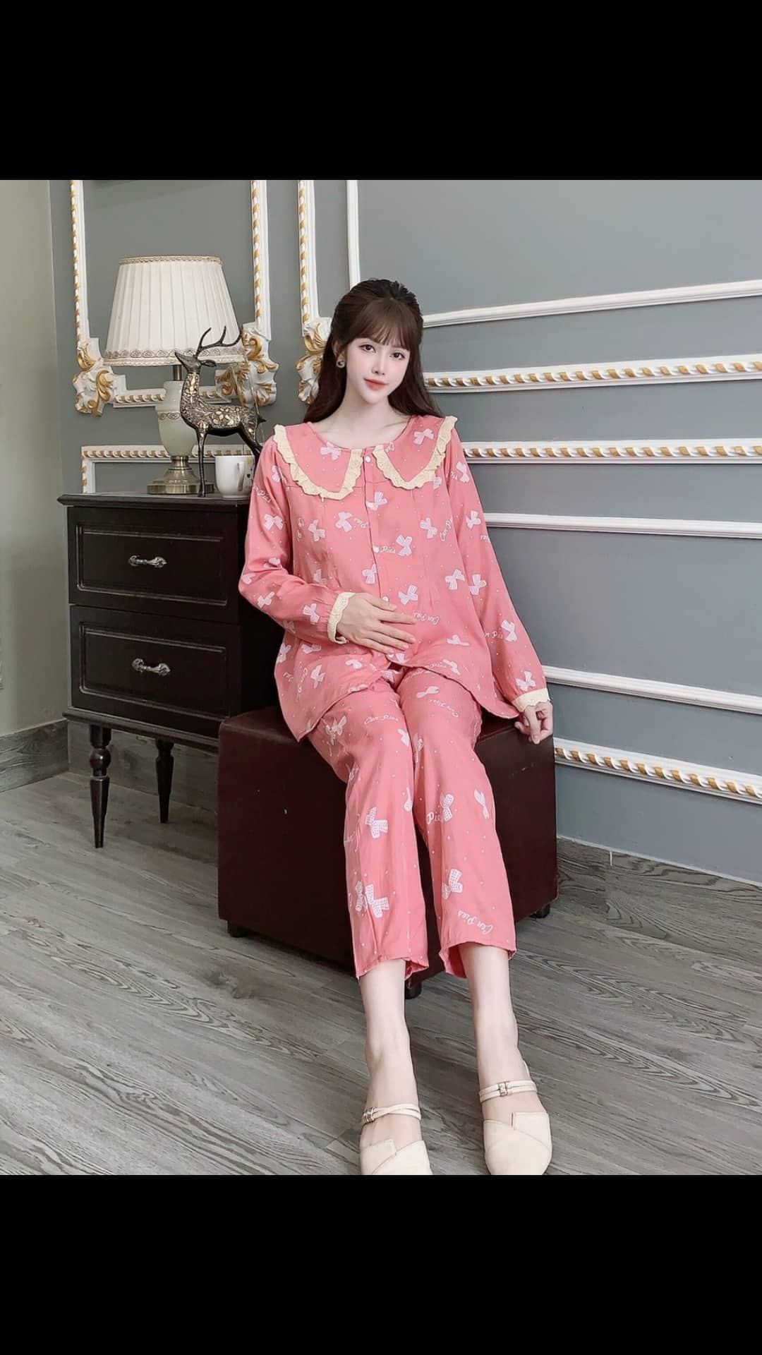 Bộ Đồ Bầu Và Sau Sinh Chất Đũi, Cổ Sen