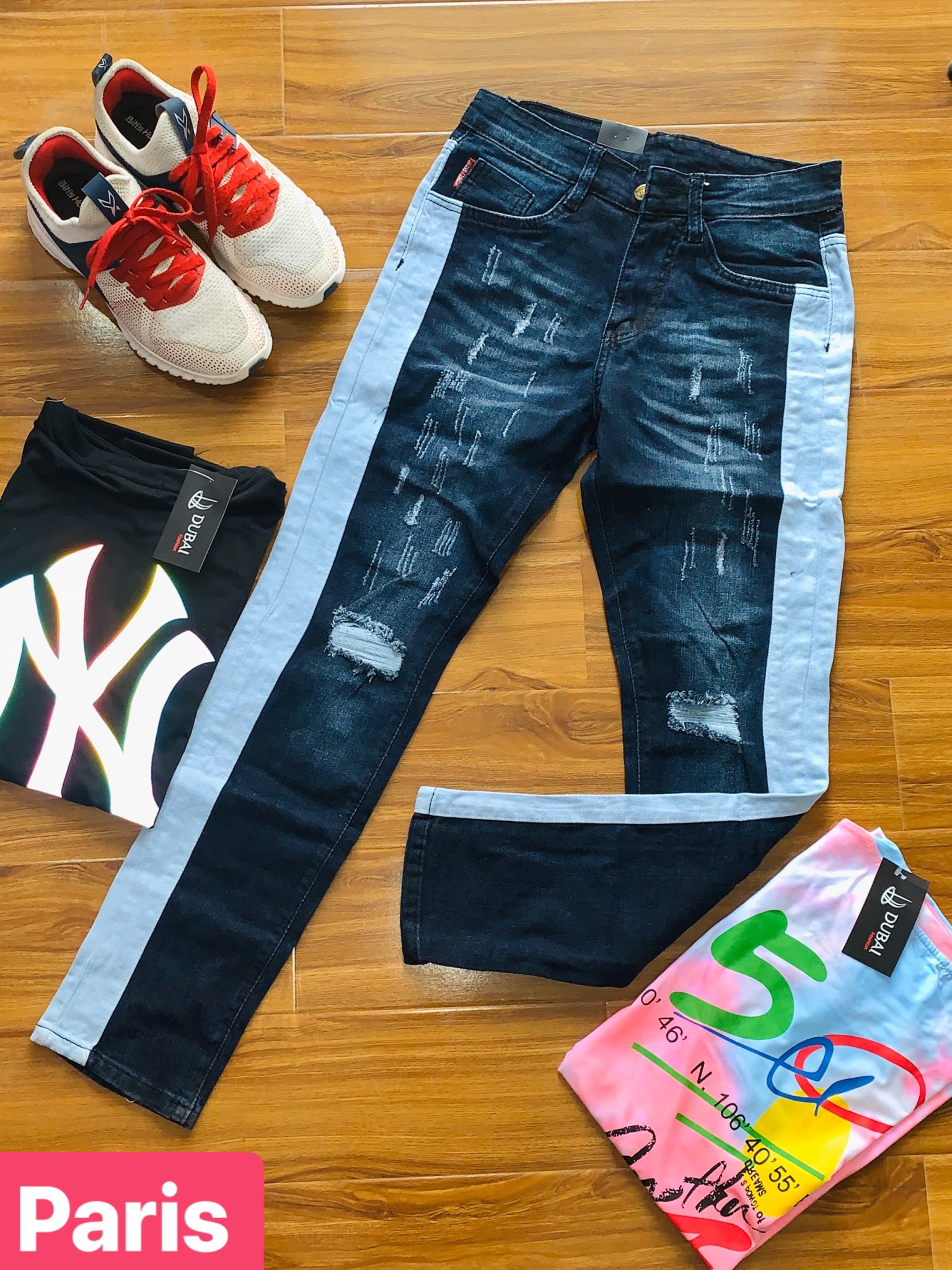 QUẦN BAGGY JEAN NAM CHẤT BÒ ĐEN WASH BẢN SỌC SIÊU TO KHỔNG LỒ PR-1005 CAO CẤP - PARIS FASHION