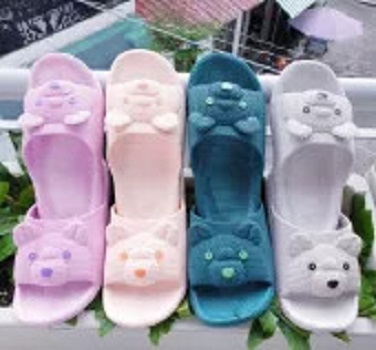 (4 màu xanh- hồng-tím-xám) Dép quai ngang nữ gấu