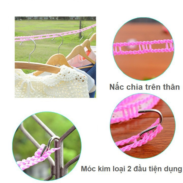 [CUỘN 3-5M] Dây Phơi Đồ Dây Phơi Quần Áo Thông Minh Có Lỗ Móc