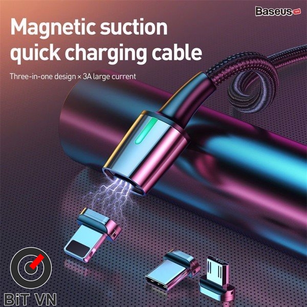 Bộ cáp từ 3 đầu Baseus Zinc Magnetic Series 2 Cable Kit（Lightning/ Type C/ Micro Magnetic Connetor + USB Cable) - BiT VN