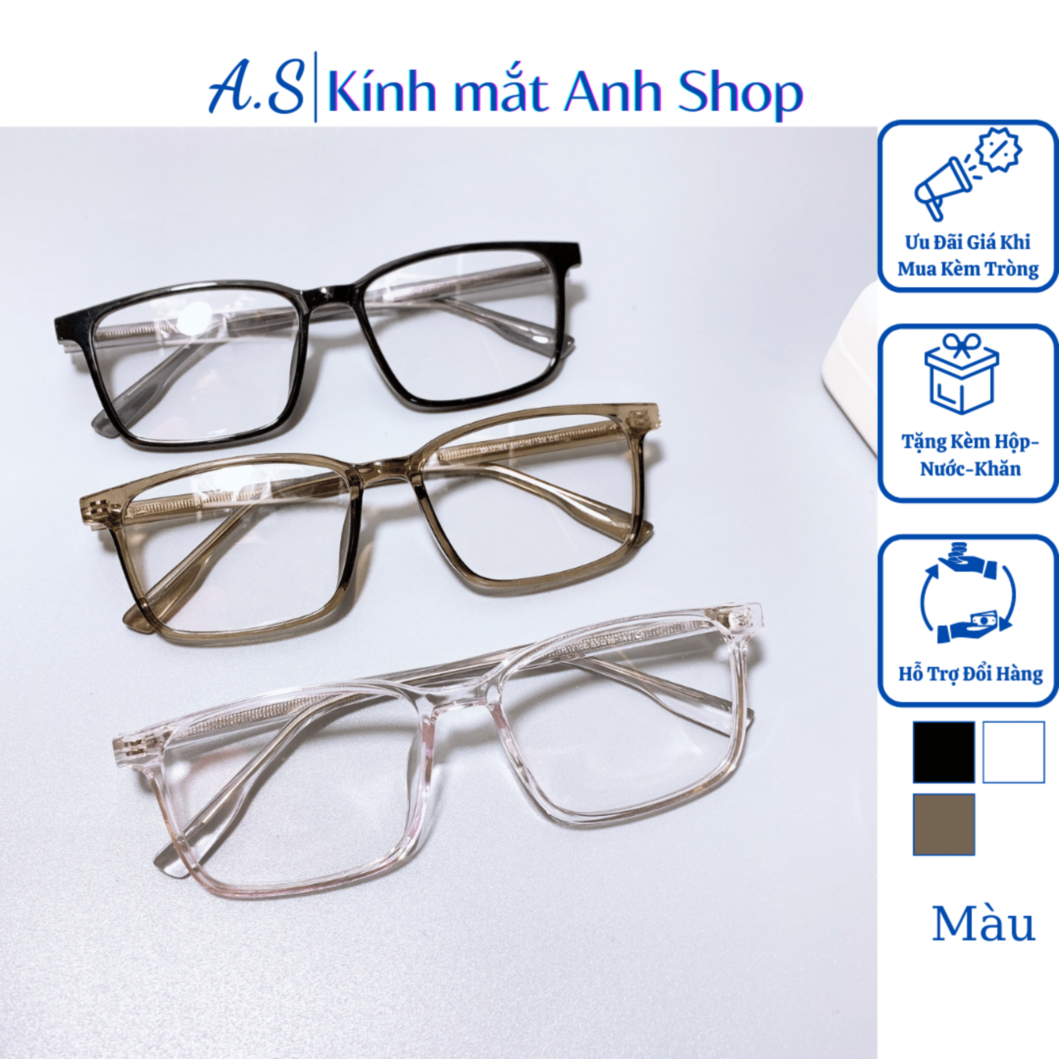 [3-5/8 Hoàn Tiền 25%] Kính vuông to thời trang nam nữ  17166A