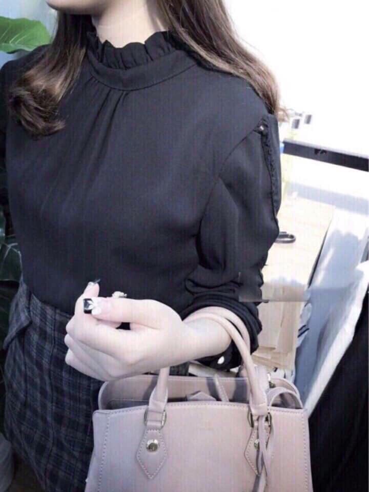 Áo voan cổ viền bèo cao phối viền tay ren nữ tính TTSLA0237