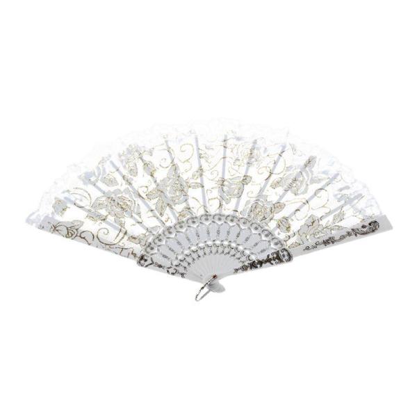 Chinese Dance Party Wedding Lace Flower Folding Hand Held Flower Fan White