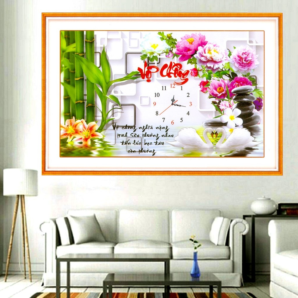 Tranh thêu chữ thập 3D Đồng Hồ Vợ Chồng LV3144 - KT:(64x43)cm