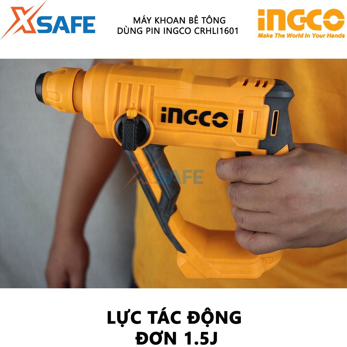 Machine concrete drill battery ingco CRHLI1601 | drill using battery portable power generation battery 20V, no-load speed 0-900rpm, capable of drilling concrete maximum Φ 16mm, no drill hole screws material surface concrete, wood, wall [XTools] [xsafe]