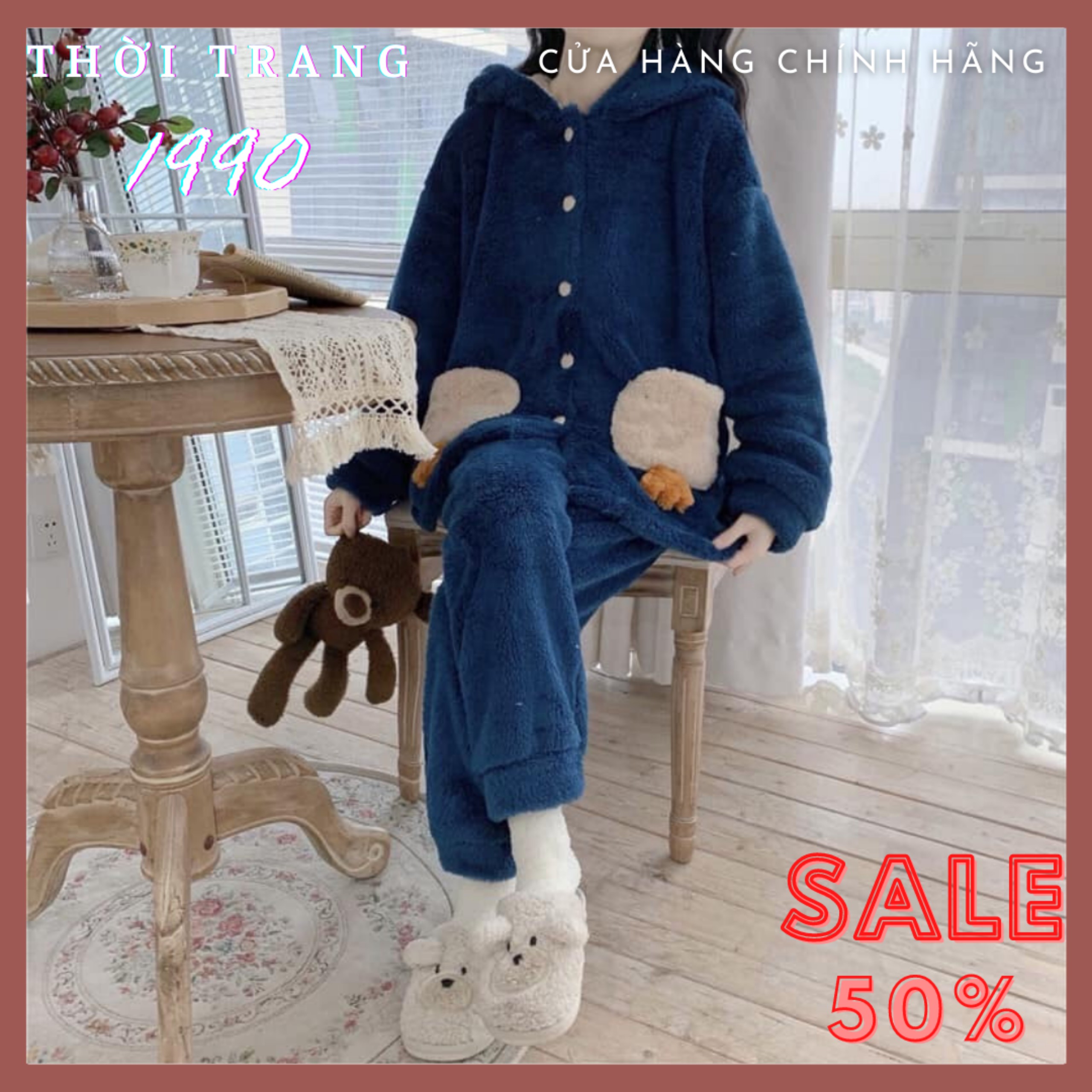 Bộ mặc nhà siêu kute lông cừu phối trắng xanh than nổi bật mũ siêu to tai gấu, Đồ bộ ngũ nữ lông gấu dày dặn ấm áp bất chấp rét đại hàn, bộ ngủ lông cừu, bộ tai gấu, đồ bộ lông nữ, bộ lông tai thỏ, đồ nỉ lông, bộ ngủ