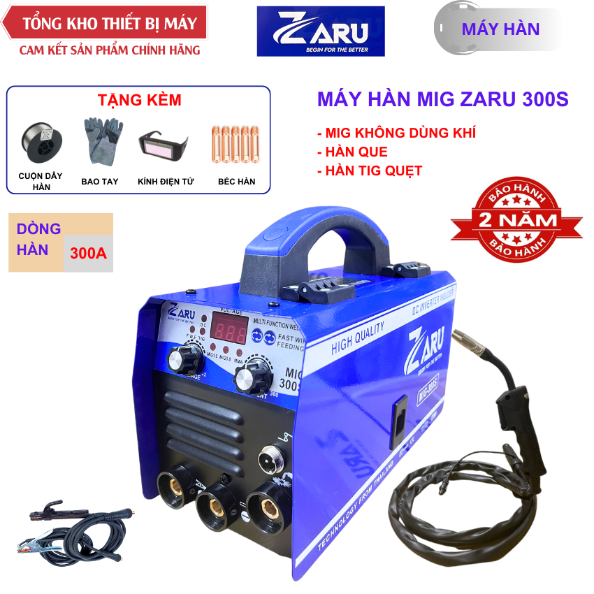 Máy hàn Mig Zaru 300S không dùng khí sử dụng cuộn dây 1kg , 3 chức hàn: hàn mig , hàn que , hàn tig quẹt