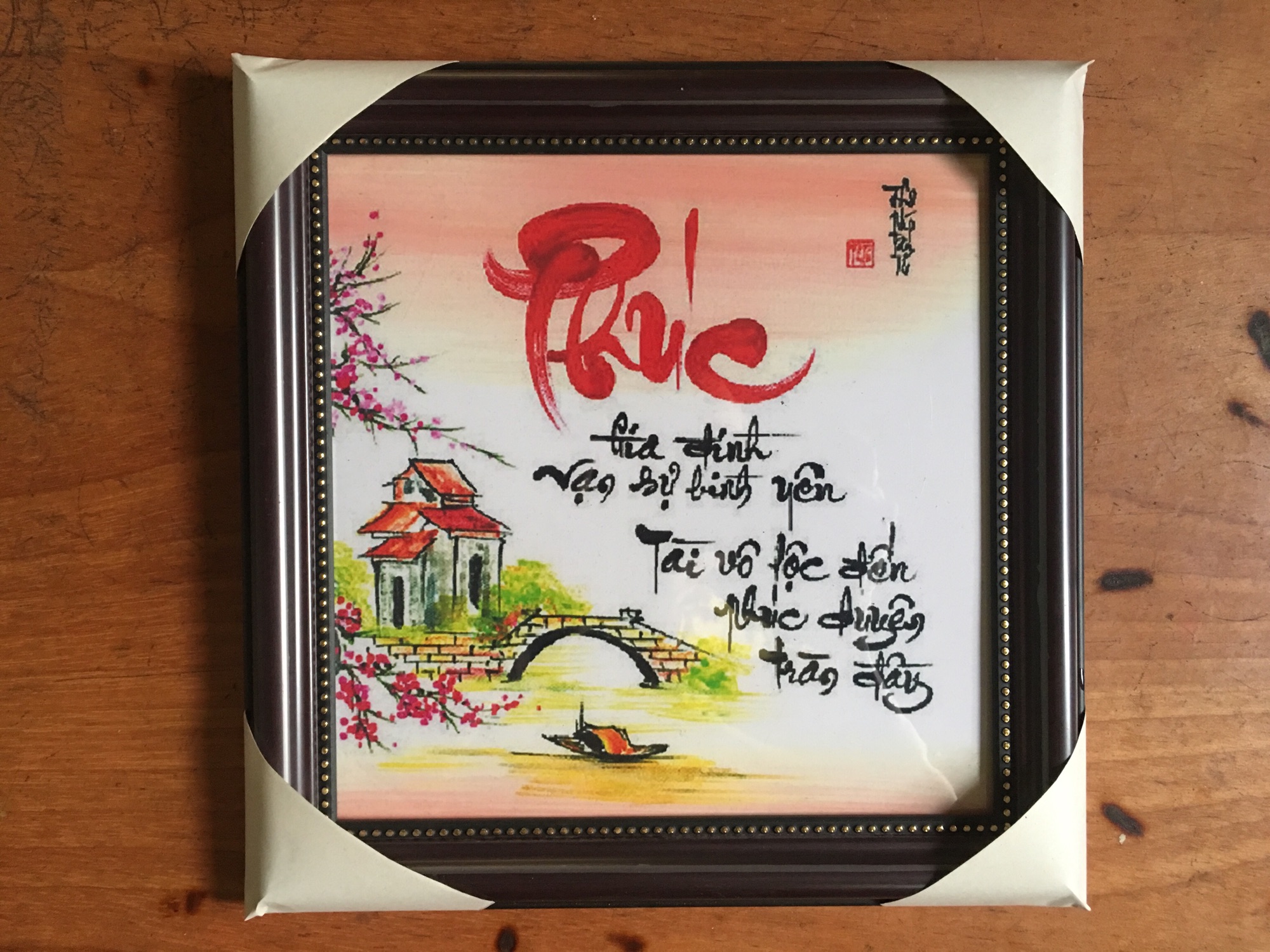 Tranh chữ phúc thư pháp gia đình vạn sự bình yên tài lộc phúc duyên tràn đầy tặng kèm khung