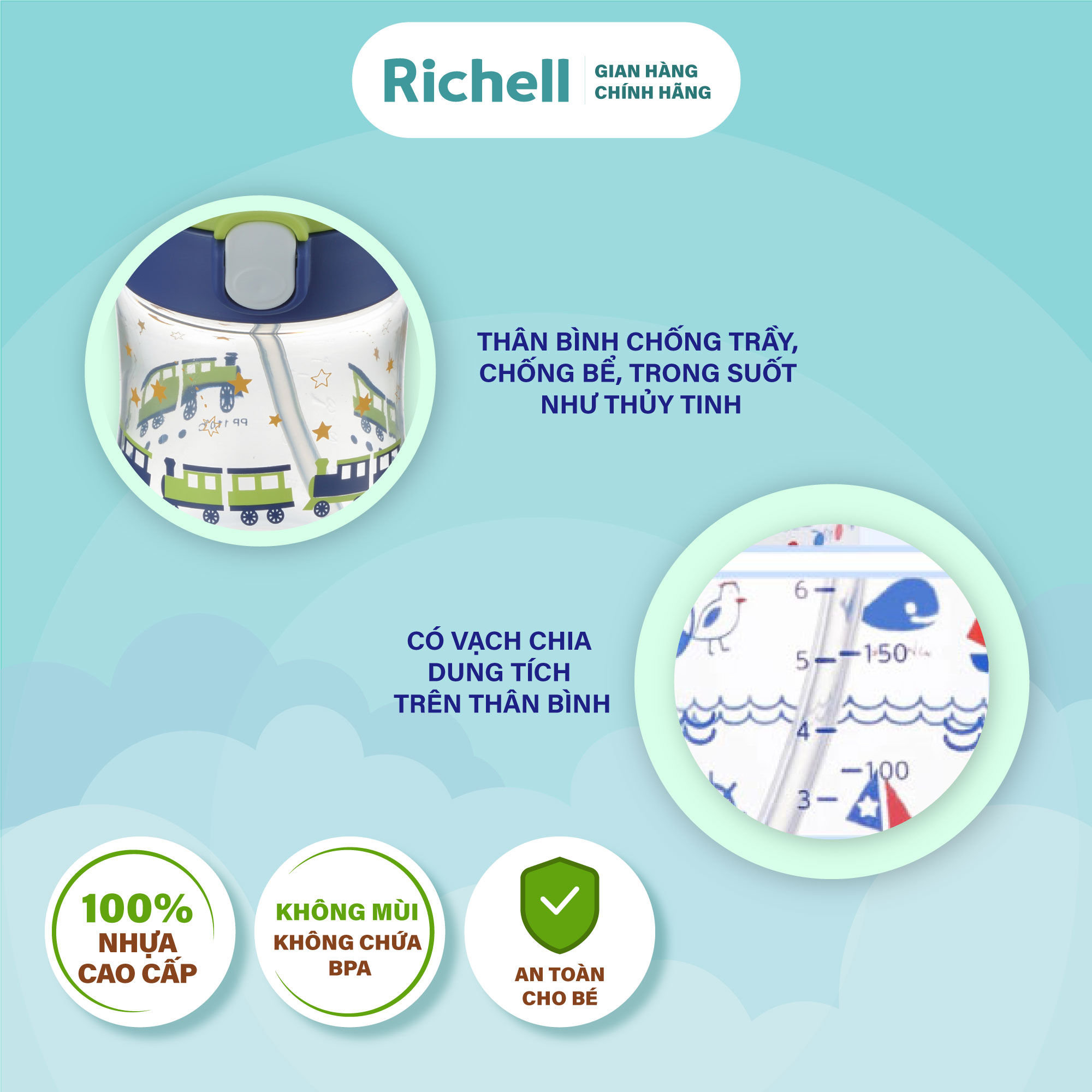 Bình ống hút RICHELL MUGOOD 200ml | Baby
