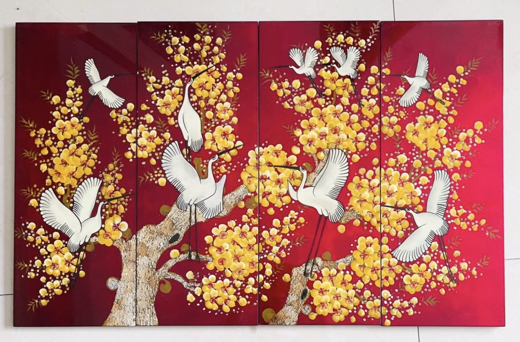Tranh hoa đào và đàn Hạc tiên( 4 tấm)