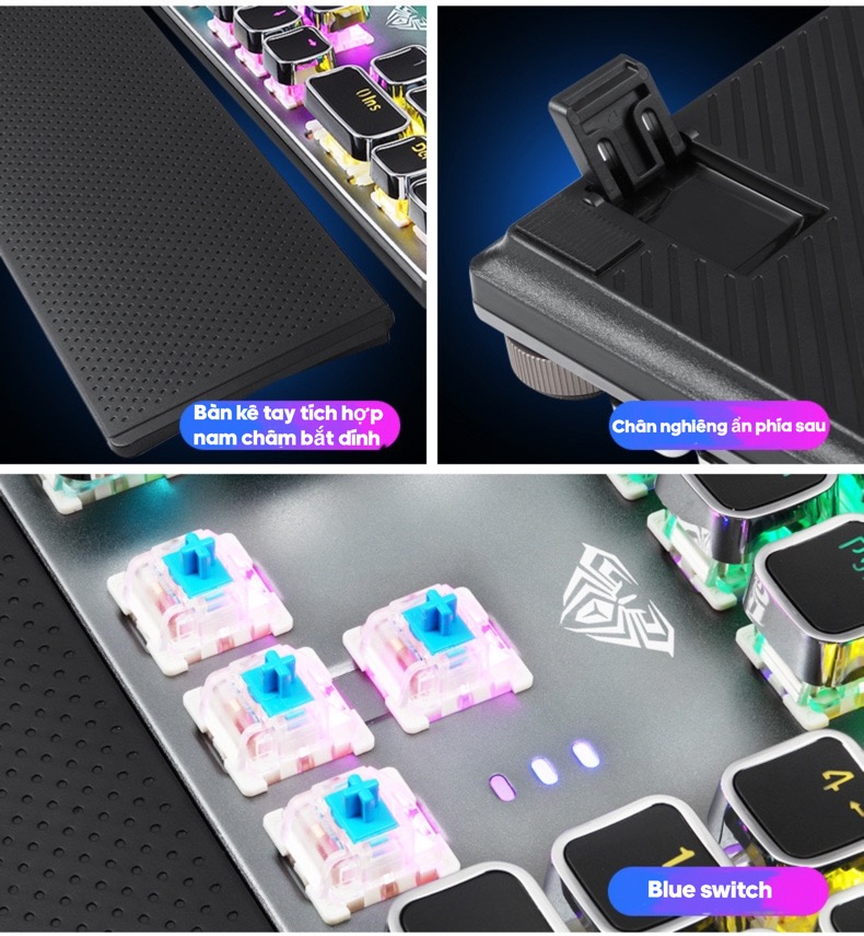 Bàn Phím Cơ Chơi Game FZ508 Pro Phiên Bản Viền Crom Có 22 Chế Độ Led RGB Full Size 104 Phím Tặng Kê Tay Tương Thích Máy Tính PC Laptop Dành Cho Game Thủ Cao Cấp