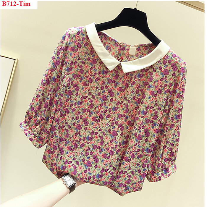 [HCM]B712- Áo sơ mi hoa cúc cổ trắng