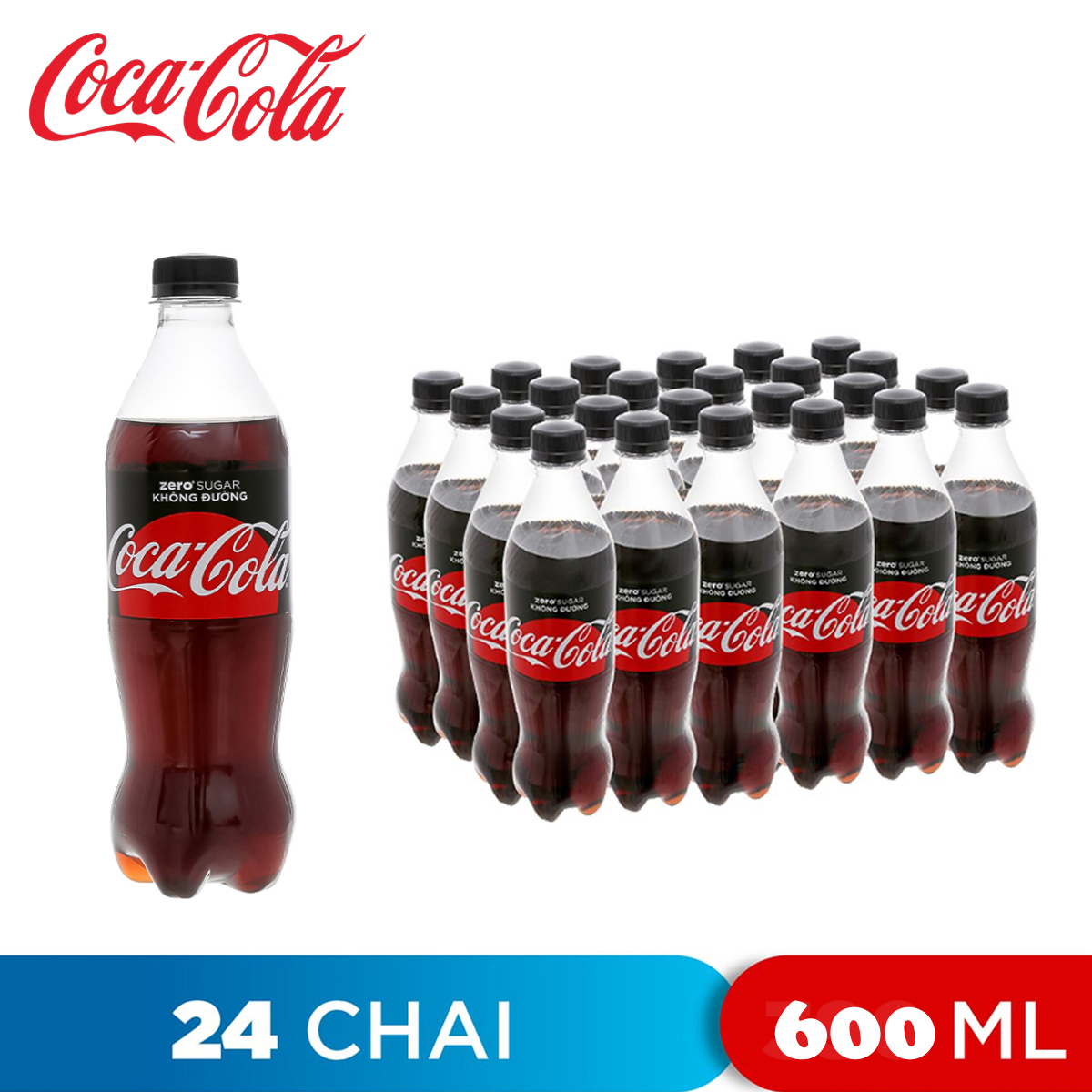 Thùng 24 chai nước ngọt không đường zero sugar coca cola 600ml