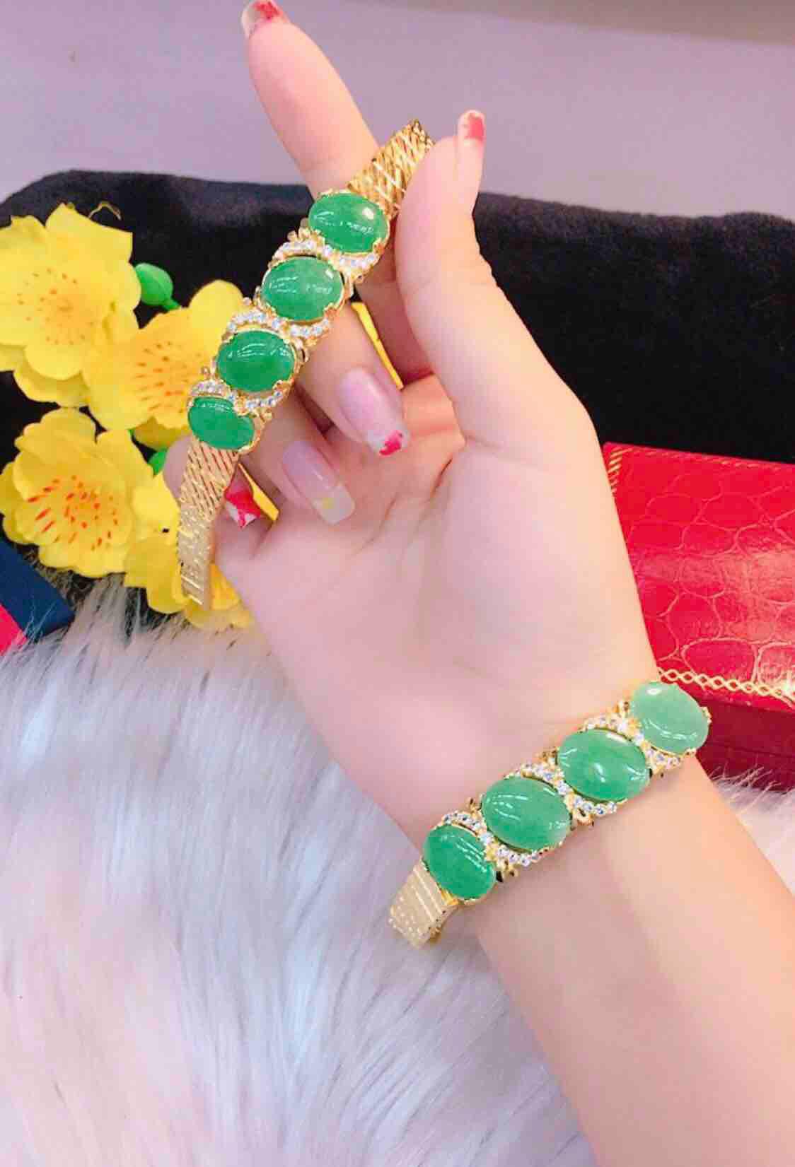 Lắc Tay Nữ Mạ Vàng 18k Đính Đá Cẩm Thạch