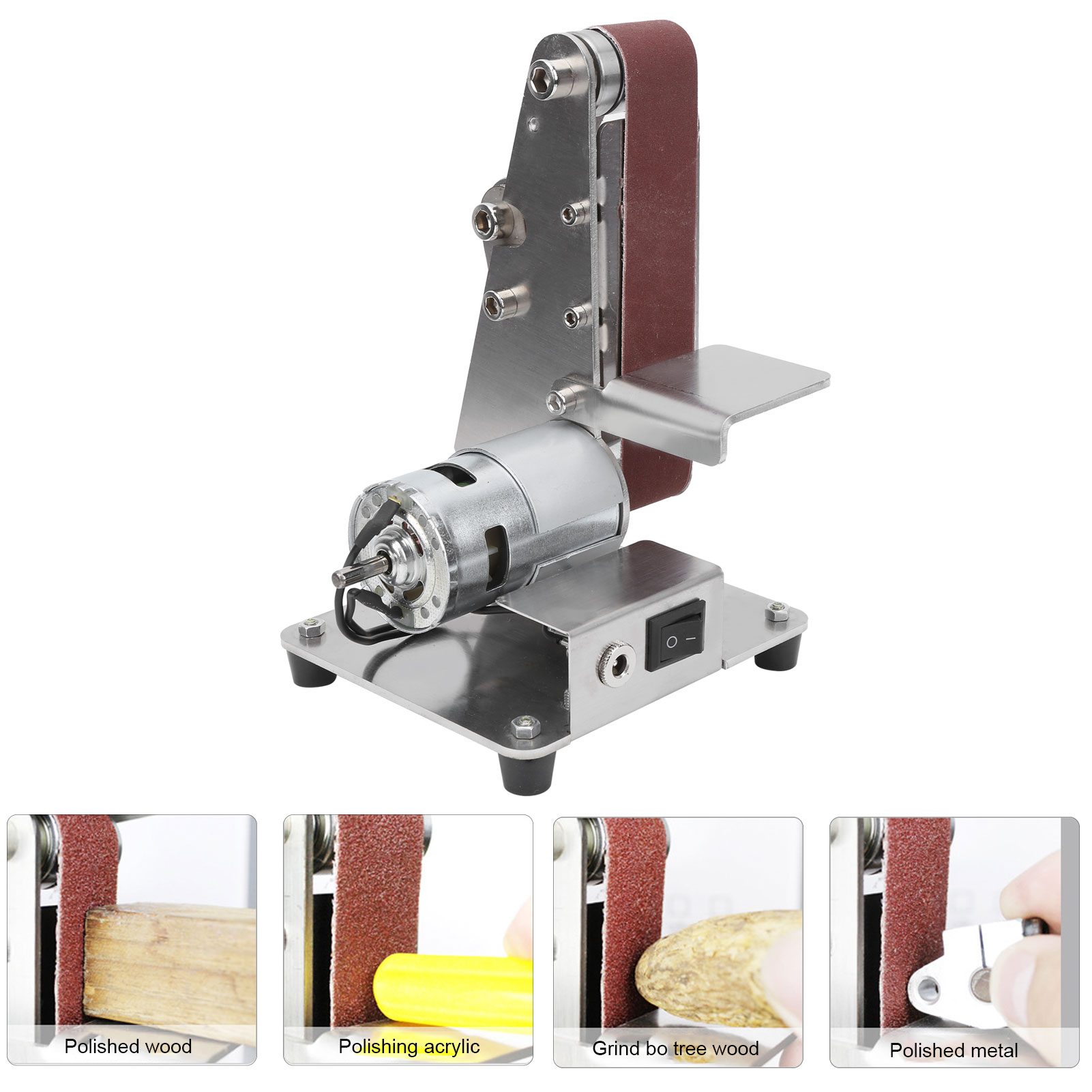 Máy chà nhám đai điện siêu nhỏ Máy mài đánh bóng DIY Máy mài góc cố định để bàn dọc Máy mài đa năng 
