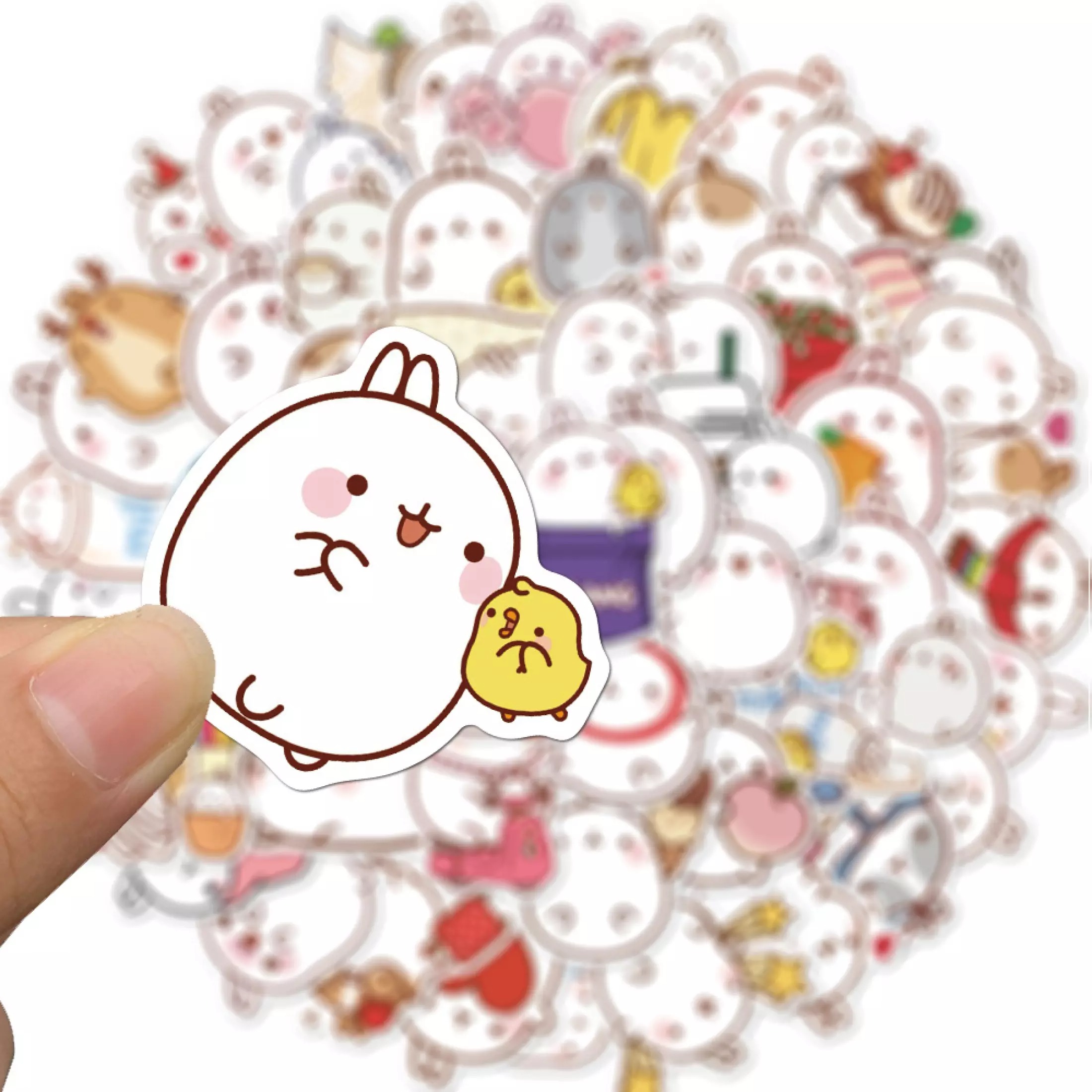 Set 50 sticker hình dán decal thỏ Molang chống thấm nước
